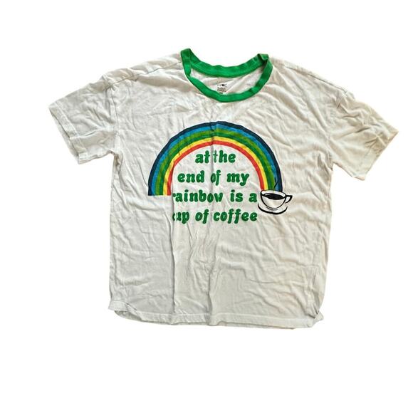 Snooze Button Women's White Rainbow & Coffee Pajama Lounge Wear T Size M - Picture 1 of 5